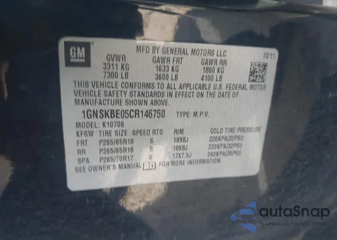 2012 Chevrolet Tahoe Lt z USA, uszkodzony, nr VIN 1GNSKBE05CR146750